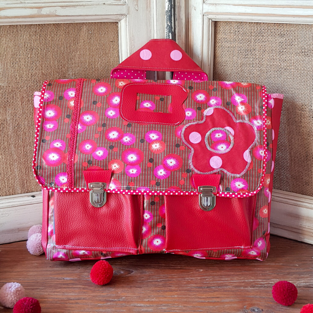 Cartable Rouge Cartable rouge et fuchsia - Poulette et ses p'tits pois